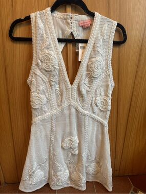 Knot Sisters Ivory Floral Embroidered V-Neck Mini Dress